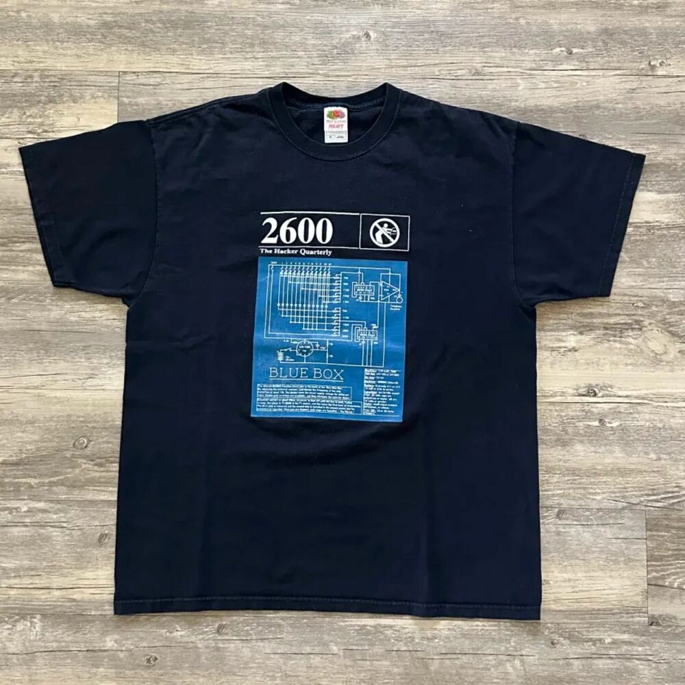 Vintage 2600 The Hacker Quarterly Blue Box T-Shirt Size XL